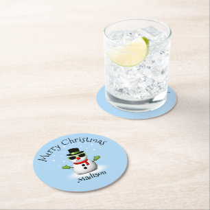 Dessous-de-verre Rond En Papier Cool Snowman Joyeux Noël hiver Nom personnalisé