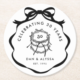 Dessous-de-verre Rond En Papier Coquette noire et blanche Bow Better Together