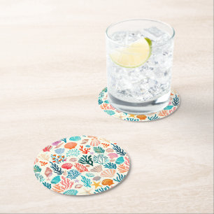 Dessous-de-verre Rond En Papier Coquillage de corail d'été tropical coloré