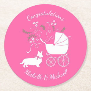 Dessous-de-verre Rond En Papier Corgi Dog Baby shower Puppy Grey Pembroke