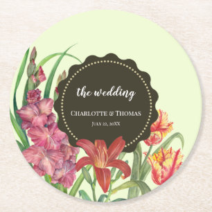 Dessous-de-verre Rond En Papier Couleur Chaude mariage Florale Fleuris peinture C