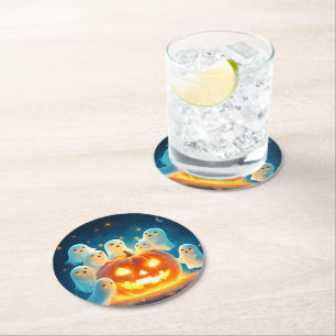 Dessous-de-verre Rond En Papier Couleur d'eau de la fête du fantôme citrouille