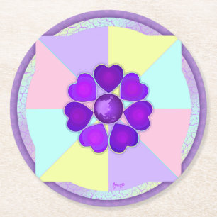 Dessous-de-verre Rond En Papier Couleurs pastel & coeurs violets battre