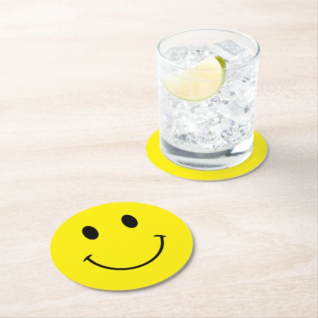 Dessous-de-verre Rond En Papier Couleurs personnalisées Sourire Rétro Mignon (En situation)
