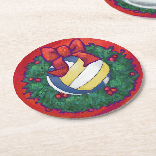 Dessous-de-verre Rond En Papier Courbe de Noël de volley-ball (Incliné)