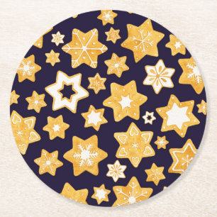 Dessous-de-verre Rond En Papier Couronne de biscuits de Noël avec Arrière - plan b
