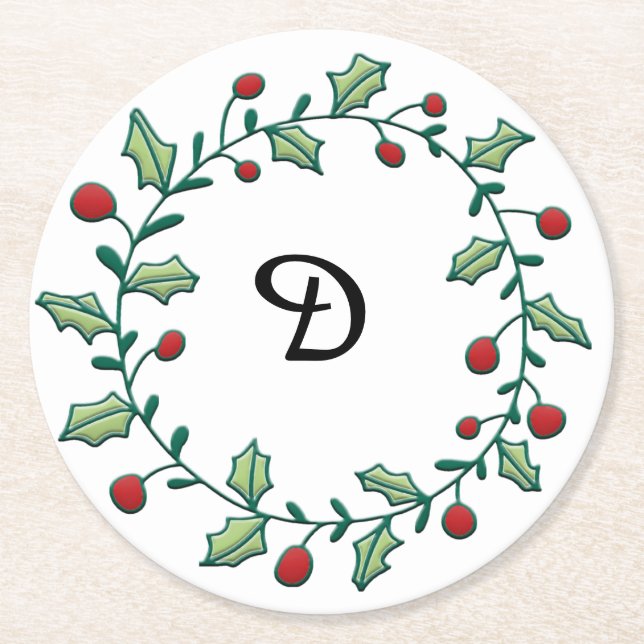 Dessous-de-verre Rond En Papier Couronne de Noël Monogramme (Devant)