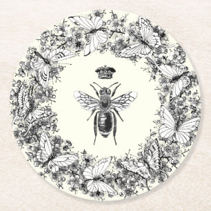 Dessous-de-verre Rond En Papier Couronne de papillon de la reine Vintage moderne