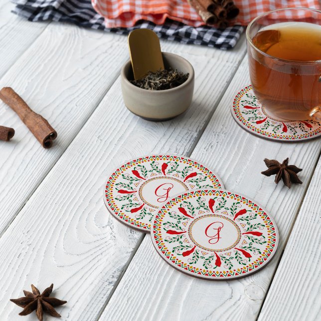 Dessous-de-verre Rond En Papier Couronne de poivre du Chili rouge (Créateur téléchargé)