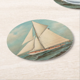 Dessous-de-verre Rond En Papier Course Nautique Vintage Yachts #1