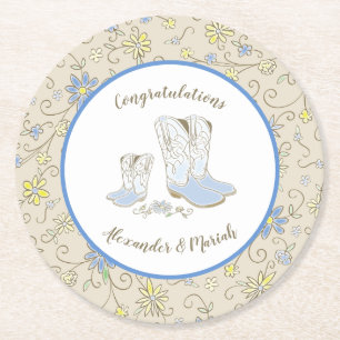 Dessous-de-verre Rond En Papier Cowboy Country Western Thème Bleu Baby shower