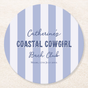 Dessous-de-verre Rond En Papier Cowgirl Côtière Club Bach Bleu Blanc Rayures