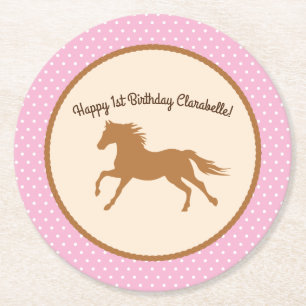 Dessous-de-verre Rond En Papier Cowgirl Horse Pony Cute 1er Anniversaire de fête 