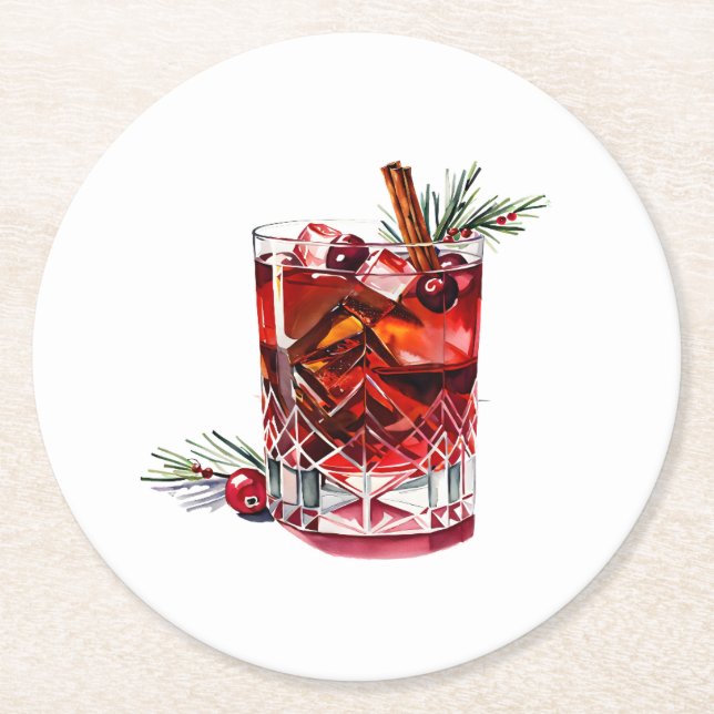 Dessous-de-verre Rond En Papier Cranberry Cinnamon Whiskey Sour Cocktail (Devant)