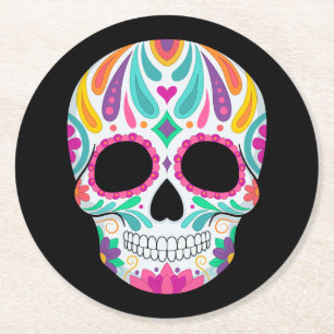 Dessous-de-verre Rond En Papier Crâne à sucre fleur fantaisie