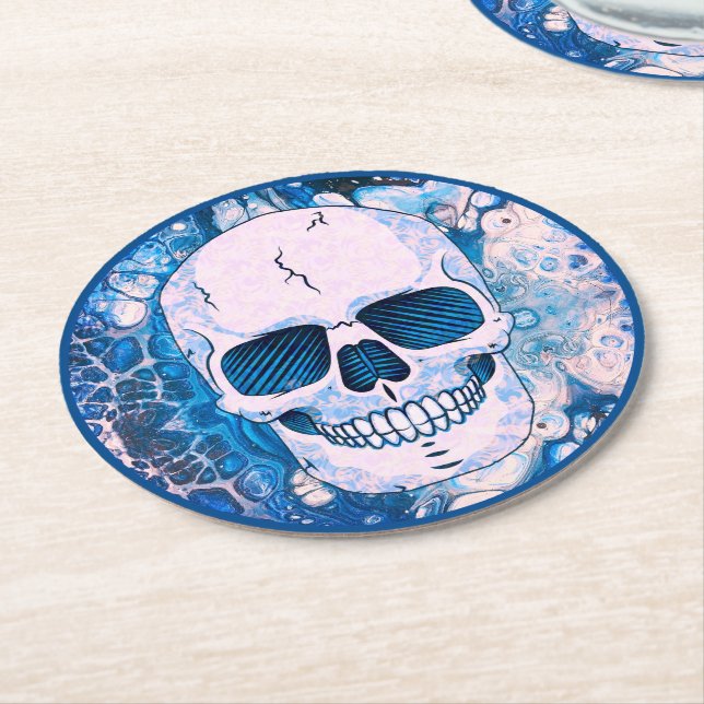 Dessous-de-verre Rond En Papier Crâne bleu cool (Incliné)