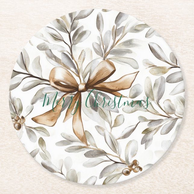 Dessous-de-verre Rond En Papier Crème de pain d'épice Noël arc (Devant)