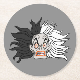 Dessous-de-verre Rond En Papier Cruella de Vil  Visage effrayant