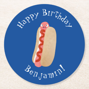 Dessous-de-verre Rond En Papier Curieux hot dog Weiner dessin animé