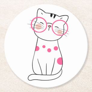 Dessous-de-verre Rond En Papier Cute Amoureux des chats Cadeau Lunettes roses Kitt