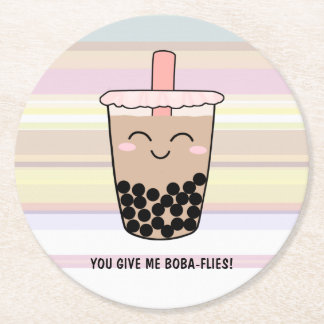 Dessous-de-verre Rond En Papier Cute Boba Milk Tea Pun