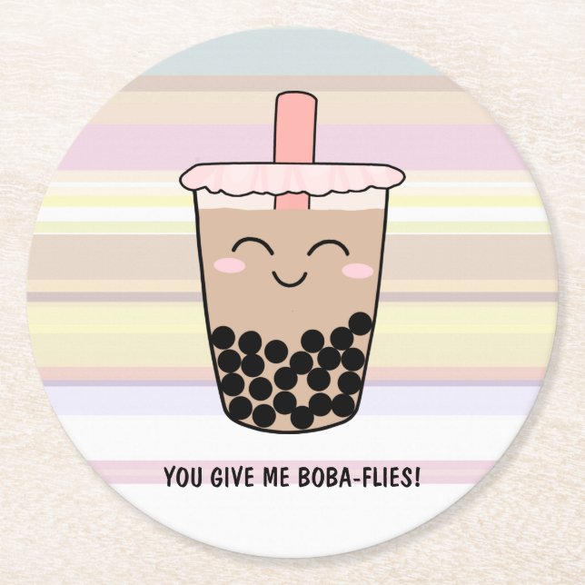 Dessous-de-verre Rond En Papier Cute Boba Milk Tea Pun (Devant)