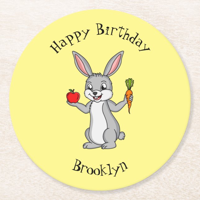 Dessous-de-verre Rond En Papier Cute bunny rabbit with vegetables (Devant)