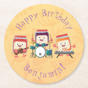 Dessous-de-verre Rond En Papier Cute confiture session dessin animé musicien humou