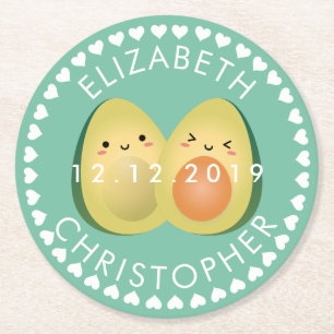 Dessous-de-verre Rond En Papier Cute Couple Avocados Évitons la fête de mariage