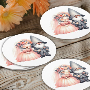 Dessous-de-verre Rond En Papier Cute Gnome Jardin boisé Orange Mariage