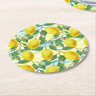 Dessous-de-verre Rond En Papier Cute Hip Tropical Summer Lemon Fruit Art Motif
