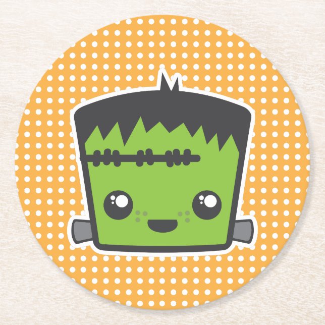 Dessous-de-verre Rond En Papier Cute Kawaii Frankenstein Monster Fête d'Halloween (Devant)