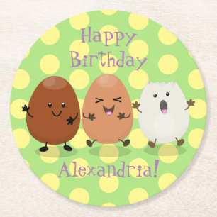 Dessous-de-verre Rond En Papier Cute kawaii oeufs humoristique dessin animé