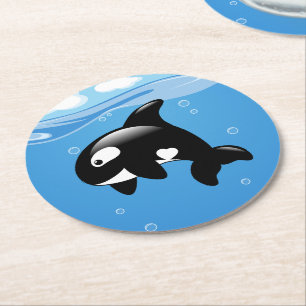 Dessous-de-verre Rond En Papier Cute Orca Whale on Blue