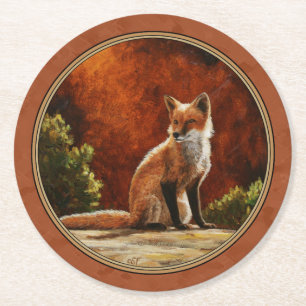 Dessous-de-verre Rond En Papier Cute Red Fox