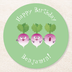 Dessous-de-verre Rond En Papier Cute turnip légumes trio chanter dessin animé