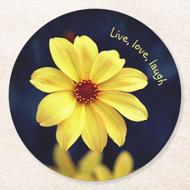 Dessous-de-verre Rond En Papier Dahlia Jaune Elégante Citation Inspirationnelle Fl (Devant)