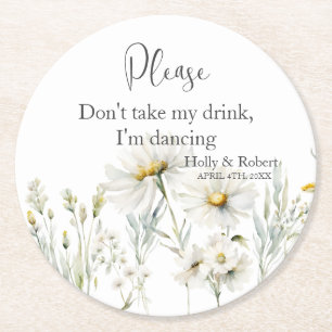 Dessous-de-verre Rond En Papier Daisy Mariage Je danse