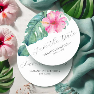 Dessous-de-verre Rond En Papier Date anniversaire à retenir Thème Tropical