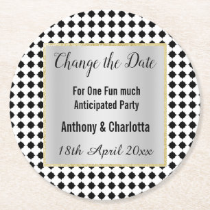 DESSOUS-DE-VERRE ROND EN PAPIER DATE DE CHANGEMENT D'ARGENT BLANC NOIR GÉOMÉTRIQUE