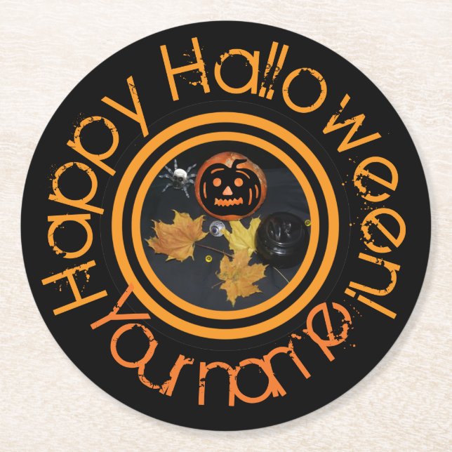 Dessous-de-verre Rond En Papier Décor d'Halloween citrouille (Devant)