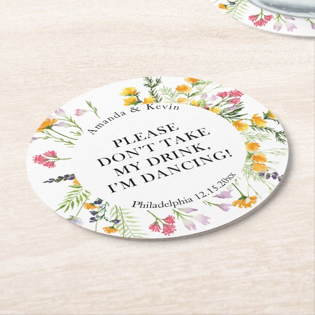 Dessous-de-verre Rond En Papier Des fleurs sauvages dansent "ne prends pas mon ver (Incliné)