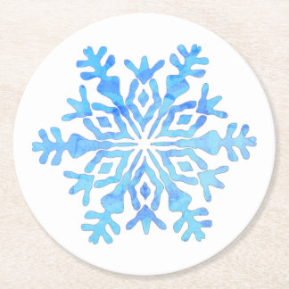 Dessous-de-verre Rond En Papier Design de flocon bleu
