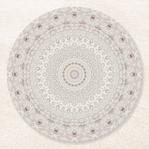 Dessous-de-verre Rond En Papier Design Motif en mandala beige et taupe