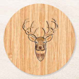 Dessous-de-verre Rond En Papier Design Tête de Cerf Lumière Grain