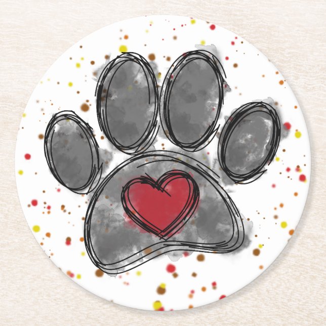 Dessous-de-verre Rond En Papier Dessin Amoureux des chiens Aquarelle Peinture (Devant)