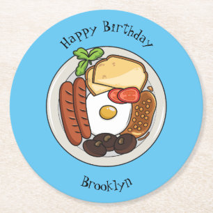 Dessous-de-verre Rond En Papier dessin animé du petit-déjeuner anglais