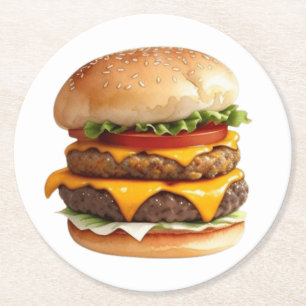 Dessous-de-verre Rond En Papier Dessin aquarelle d'un cheeseburger