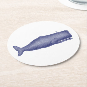 Dessous-de-verre Rond En Papier Dessin de baleine vintage du 19e siècle N