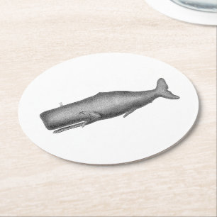 Dessous-de-verre Rond En Papier Dessin de baleine vintage du XIXe siècle